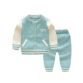 Latest newborn baby style light blue knitted long sleeve baby wear wholesale bear pattern kids clothing sets